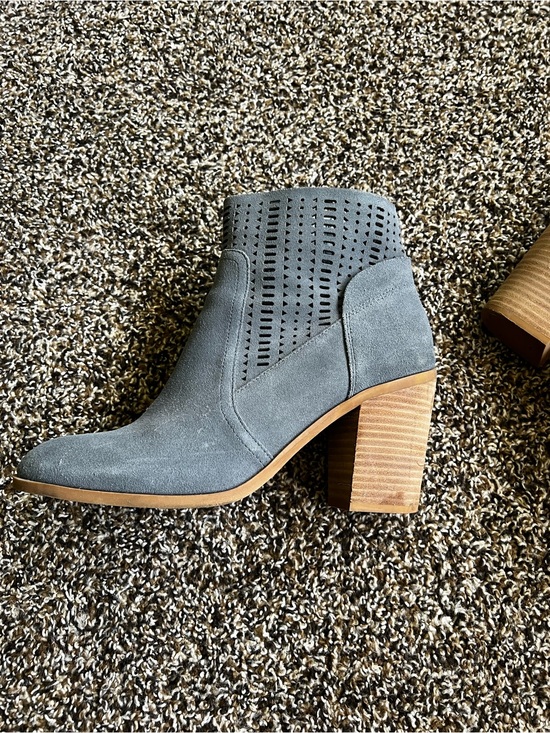 Crown Vintage Shoes - Crown Vintage Steel Grey Suede Perforated Block Heel Ankle Boot
